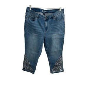 DG2 by Diane Gilman Studded Capri Denim Jeans Blue Sz 18PW Embellished